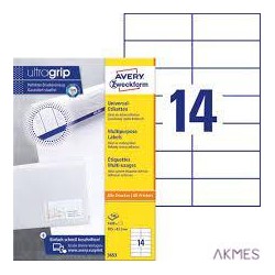 Usuwalne etykiety uniwersalne, A4, 100 ark./op., 99,1 x 42,3 mm, białe, AVERY ZWECKFORM, L4743REV-100