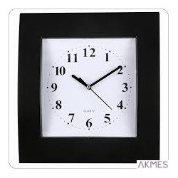 Zegar ścienny plastikowy 25,5x28,5cm, czarny z białą tarczą, MPM E01.2499.90