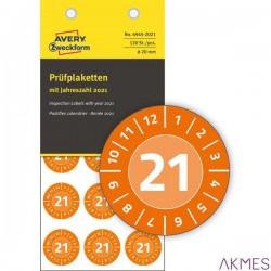 Tabliczki inspekcyjne 2021 NoPeel Q20 pomarańczowe, 120 sztuk, do opisu ręcznego, AVERY ZWECKFORM, 6945-2021