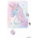 Pamiętnik z kłódką włochacz A5 96k. HOLO UNICORN St.Majewski