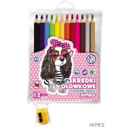 Kredki ołówkowe jumbo okrągłe Pieski 12 kolorów + temperówka ASTRA, 312221008