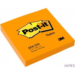 Bloczek samoprzylepny POST-IT_ (654N), 76x76mm, 1x100 kart., jaskrawy pomarańczowy