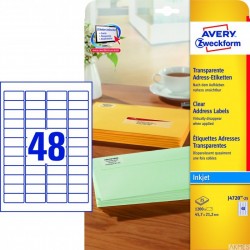 Etykiety adresowe J4720-25 45,7 x 21,2 25 ark przezroczyste, Avery Zweckform