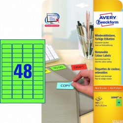 Etykiety zielone L6040-20 45,7 x 21,2 20 ark. Usuwalne, Avery Zweckform