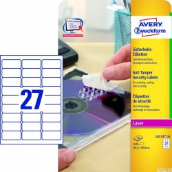 Etykiety plomby L6114-20 63,5 x 29,6 20ark zabezpieczające, białe, poliestrowe, Avery Zweckform