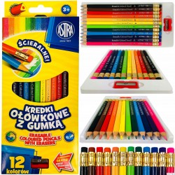 Kredki ołówkowe z gumką 12 kolorów ASTRA, 312119001
