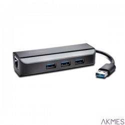 Adapter Kensington UA3000E USB 3.0 Ethernet z 3-portowym koncentratorem, czarny K33982WW
