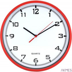 Zegar ścienny plastikowy 25,5 cm, czerwony z białą tarczą MPM E01.2478.20.A