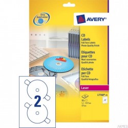 Etykiety na płyty CD L7760-25 Q117 25 ark. błyszczące, Avery Zweckform