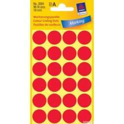 Trwałe kółka do zaznaczania Ø18mm, 96szt./op. czerwone 3004 Avery Zweckform