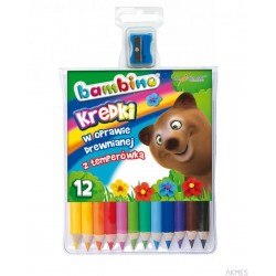 Kredki BAMBINO w drewnie 12 kolorów dł. 15cm+temperówka St.Majewski