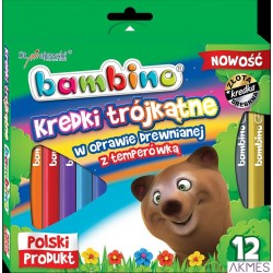 Kredki trójkątne BAMBINO 12 kolorów temperówka w oprawie drewnianej