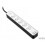 Listwa zasilająca TRACER Zebra mobile ready 1.5 m (5 gniazd + 2USB 2,1A)