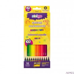 Kredki ołówkowe HEXAGONALNE czarne drewno neon 12szt.+temp. SSC117