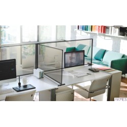 Osłona ochronna 60x65 pleksi bezbarwne, rama aluminiowa, metalowa podstawa srebrna