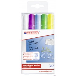 Marker EDDING do tablic szklanych biały + mix kolorów, etui 5 szt. 90/5s/049/b ed