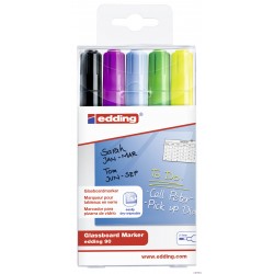 Marker EDDING do tablic szklanych czarny + mix kolorów, etui 5 szt. 90/5s/001/c ed