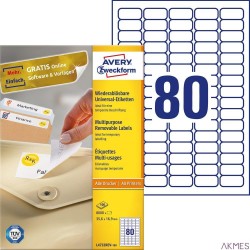 Usuwalne etykiety uniwersalne, A4, 100 ark./op., 35,6 x 16,9 mm, białe, AVERY ZWECKFORM, L4732REV-100